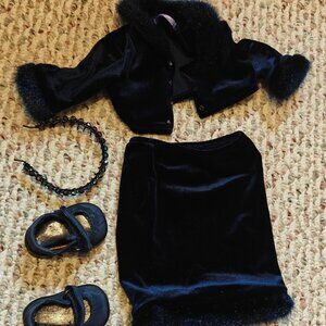 American Girl Doll Navy Velvet Holiday 2000 outfit with tiara and shoes